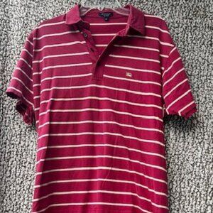 BURBERRY Red and White Striped Polo Shirt